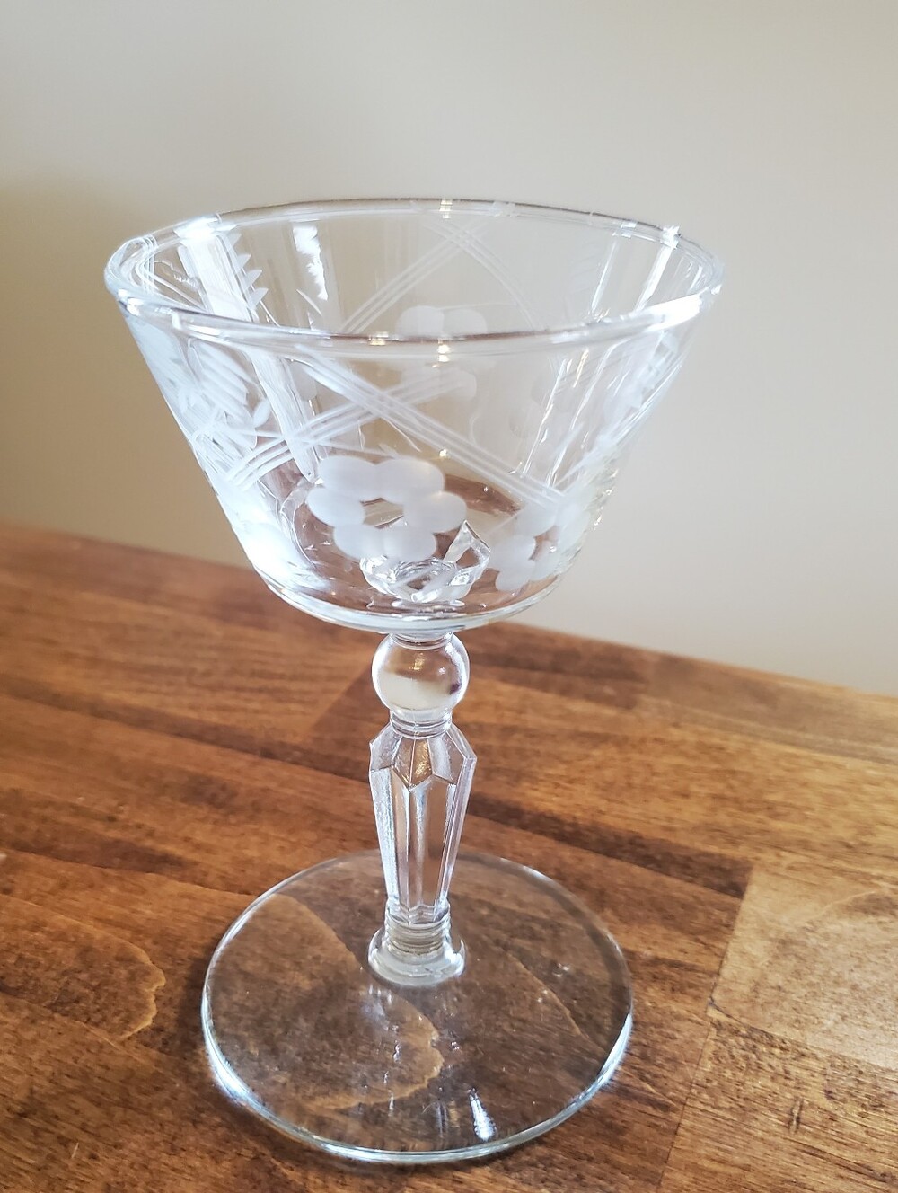 Libbey Rock-Sharpe Glass Champagne / Tall Sherbet Floral Cut Glass